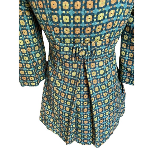 NWT Tulle Womens Geometric Print Dress Coat Pleated 3/4 Sleeve Size S Green - Picture 7 of 12
